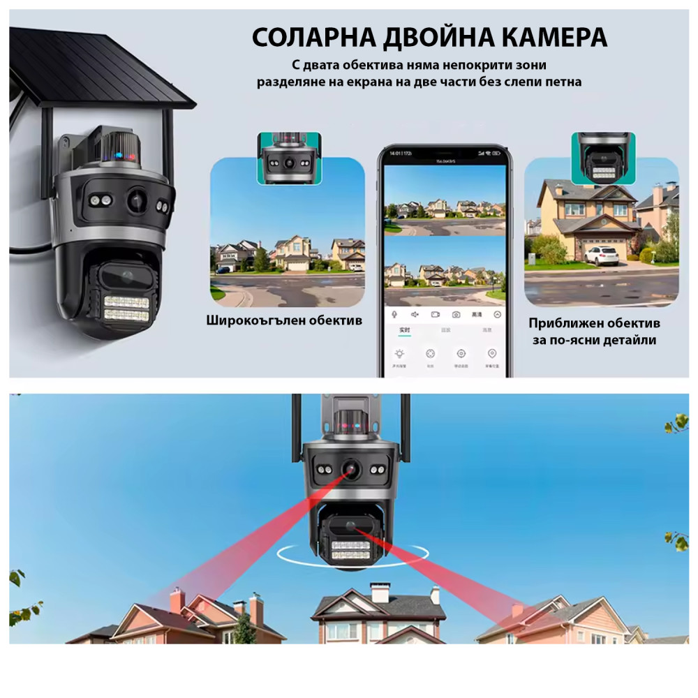 4G Соларна камера SH800TQ11 за дистанционно наблюдение, SIM, Dual view