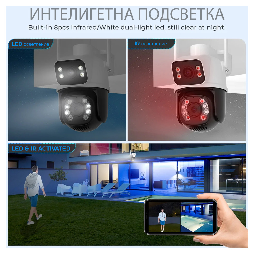 Външна Wifi камера за видеонаблюдение с два обектива 6MPx Dual Lense