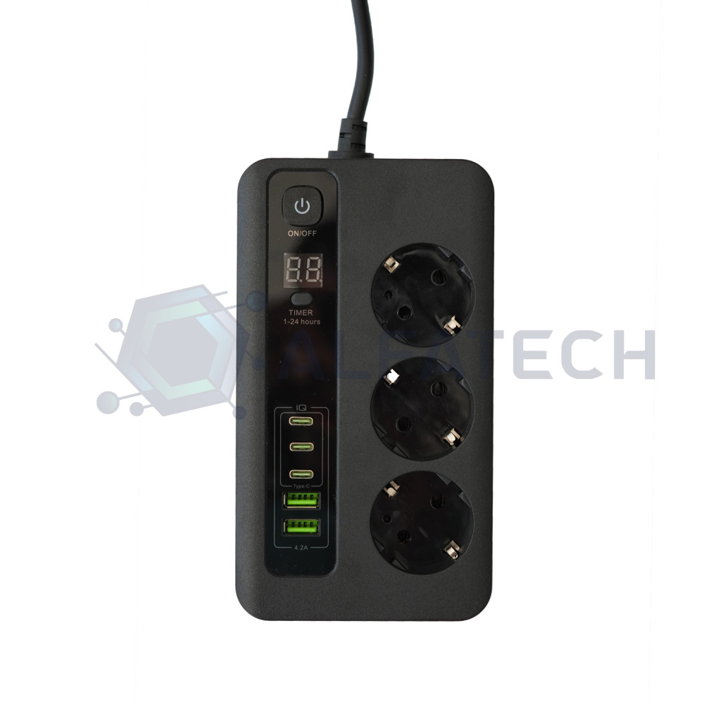 Разклонител 3 гнезда с Type C и USB 2.0 до 3000W BKL-04EU