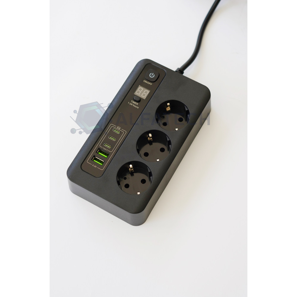 Разклонител 3 гнезда с Type C и USB 2.0 до 3000W BKL-04EU
