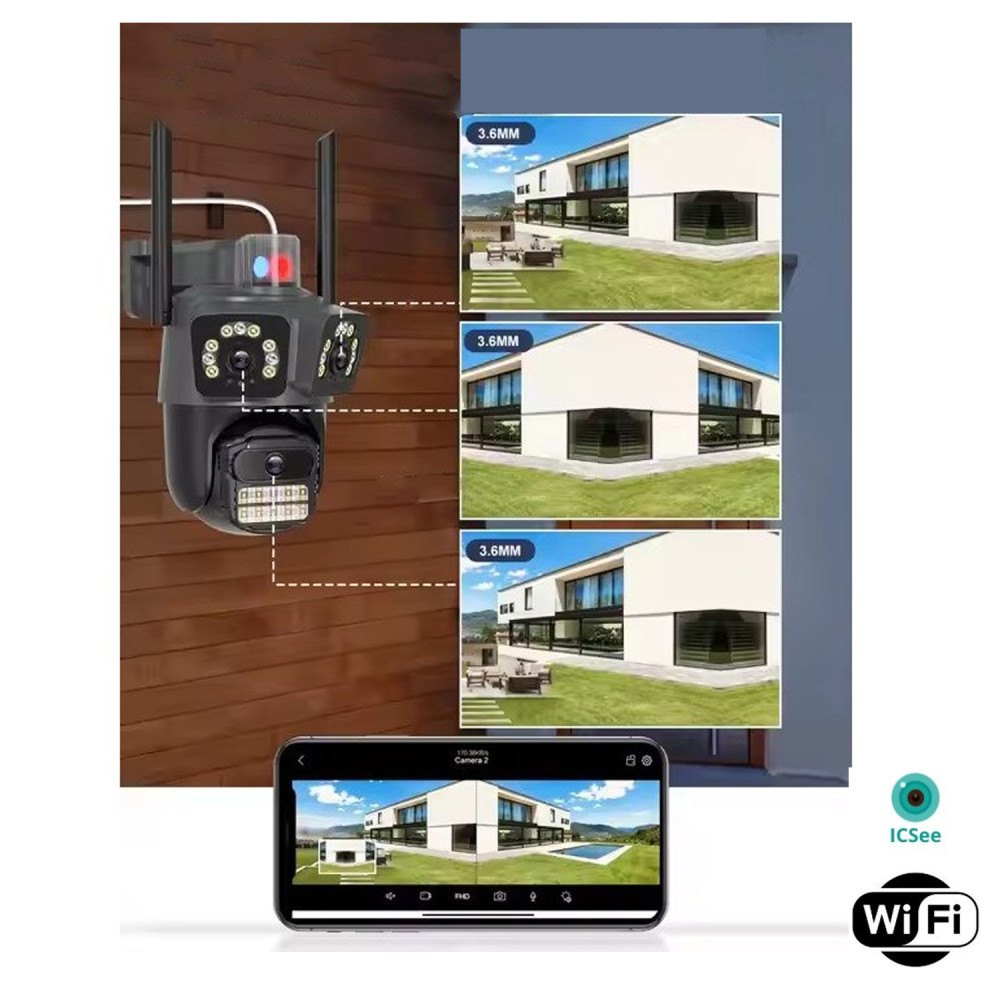 Тройна Wi-Fi IP камера P15 за външен монтаж  9MPx, Colorview