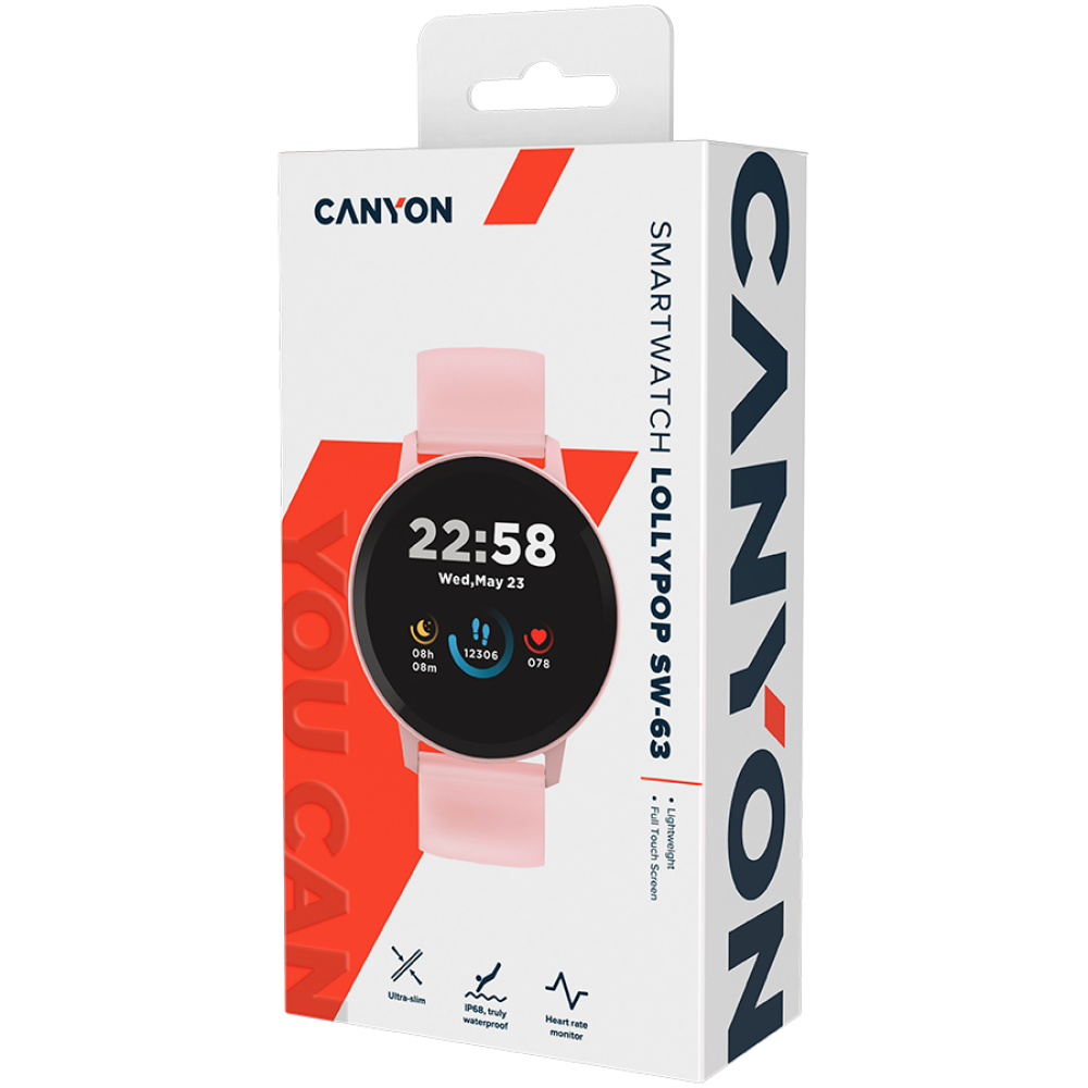 Смарт часовник Canyon Lollypop SW-63, 42мм, Розов