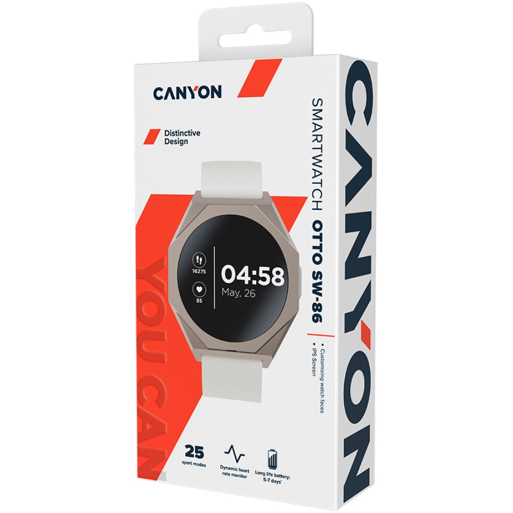 Смарт часовник Canyon Otto SW-86, 45мм, Сив