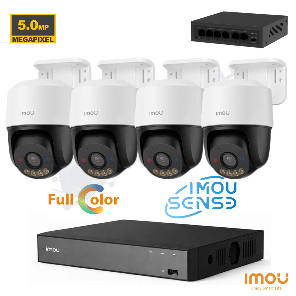 Комплект за видеонаблюдение Imou с 4 външни въртящи 5MPX камери