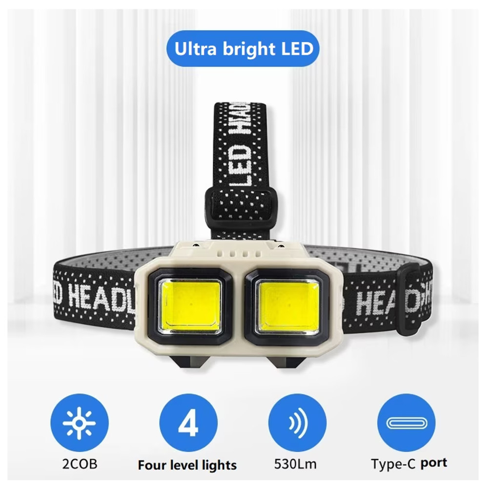 Челник - фенер LED HX-816 с 2 светлини, USB зареждане, 4 режима