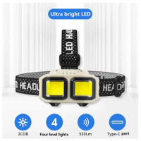 Челник - фенер LED HX-816 с 2 светлини, USB зареждане, 4 режима