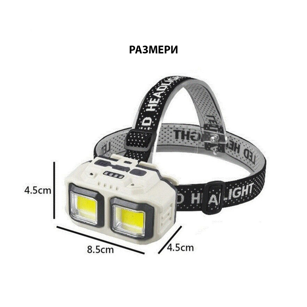 Челник - фенер LED HX-816 с 2 светлини, USB зареждане, 4 режима