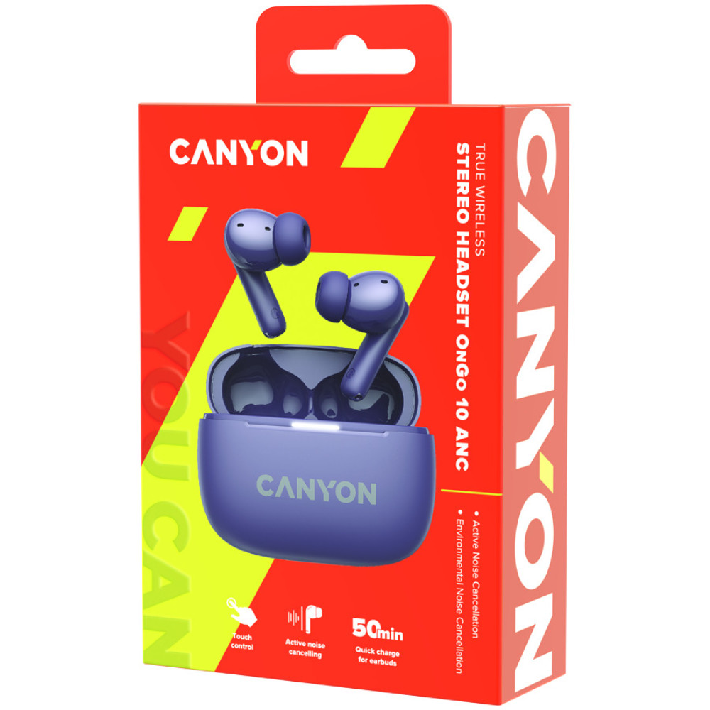 Безжични Слушалки Canyon OnGo TWS-10 ANC+ENC, лилави