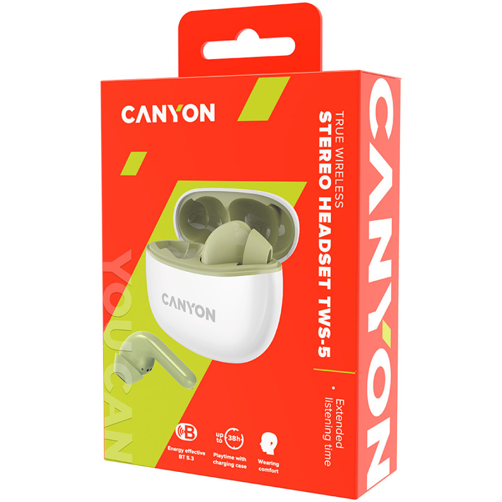 Безжични Слушалки Canyon TWS-5, зелени