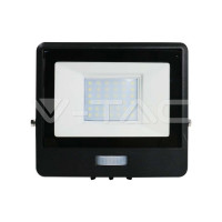 LED Прожектор PIR сензор Samsung CHIP VT-138S-1, 30W, 6500K, Черен