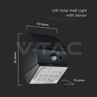 LED соларна стенна лампа със сензор 2.5W цвят черен