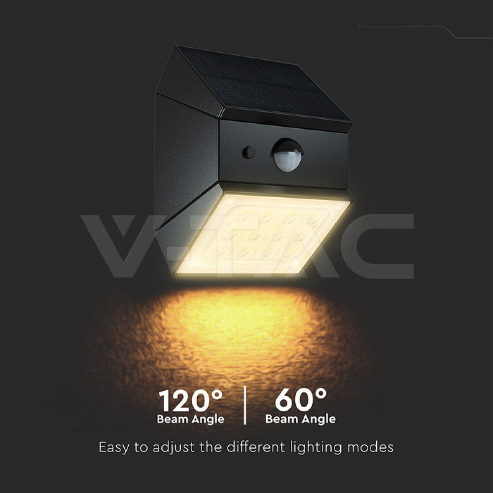 LED соларна стенна лампа със сензор 2.5W цвят черен