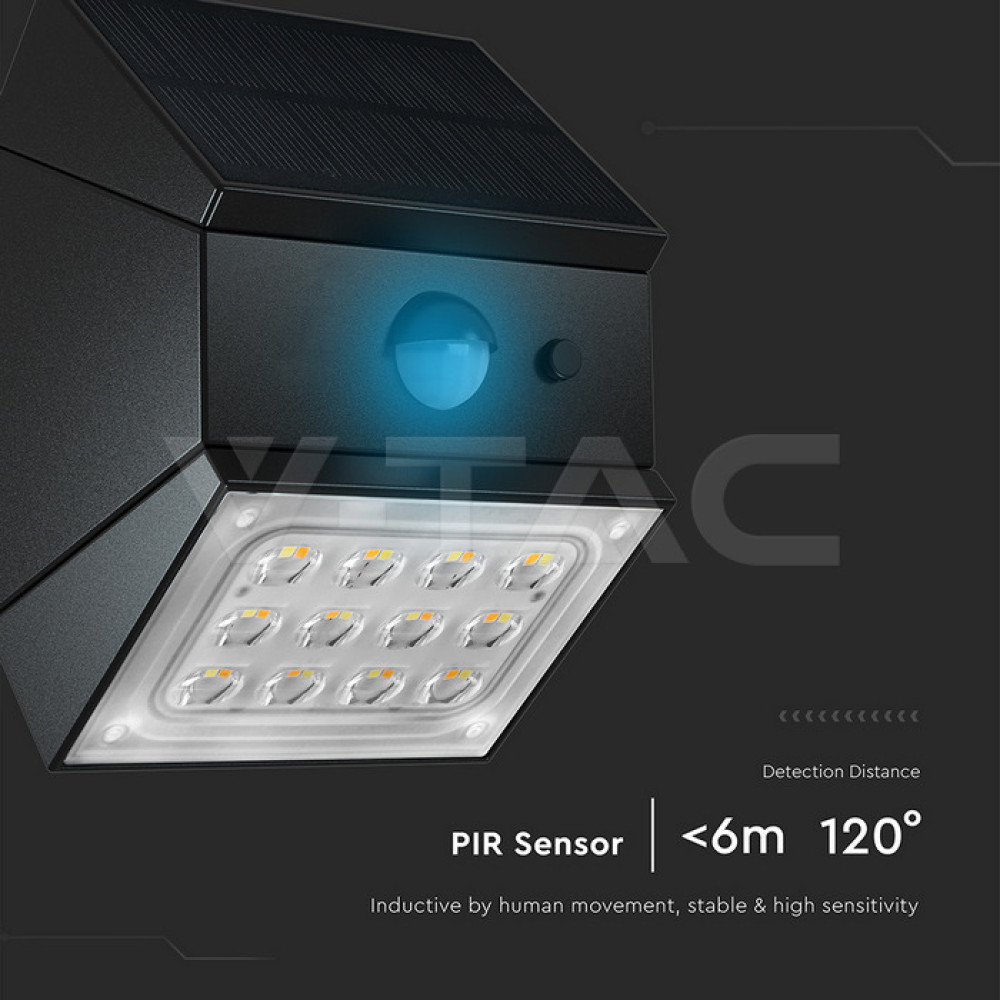 LED соларна стенна лампа със сензор 2.5W цвят черен