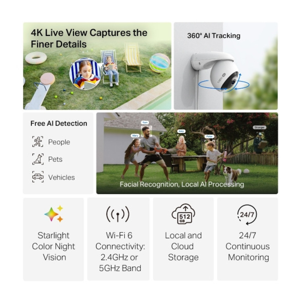 Wi-Fi IP куполна камера TP-Link Tapo C560WS 4K, 8MP, панорамна