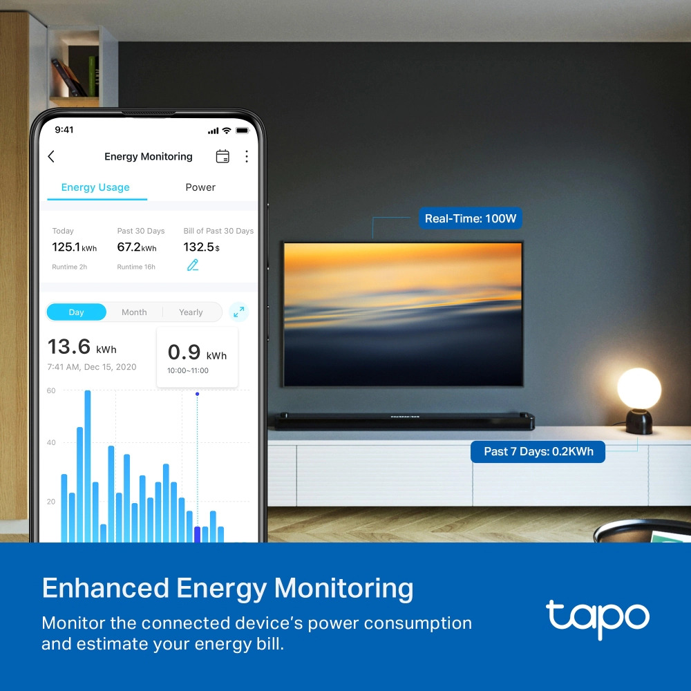 Wi-Fi Smart контакти TP-Link P110 (4-pack), Energi Monitoring 3680W