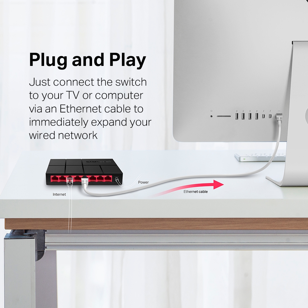 Комутатор Mercusys MS108G, 8 Портов 10/100/1000Mbps, неуправляем